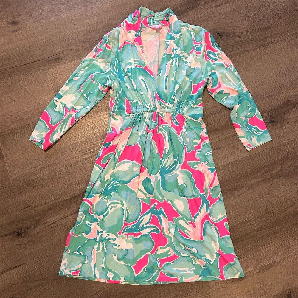 Lilly Pulitzer Alexandra Dress Multicolor Tropical V-Neck Short Casual Size M